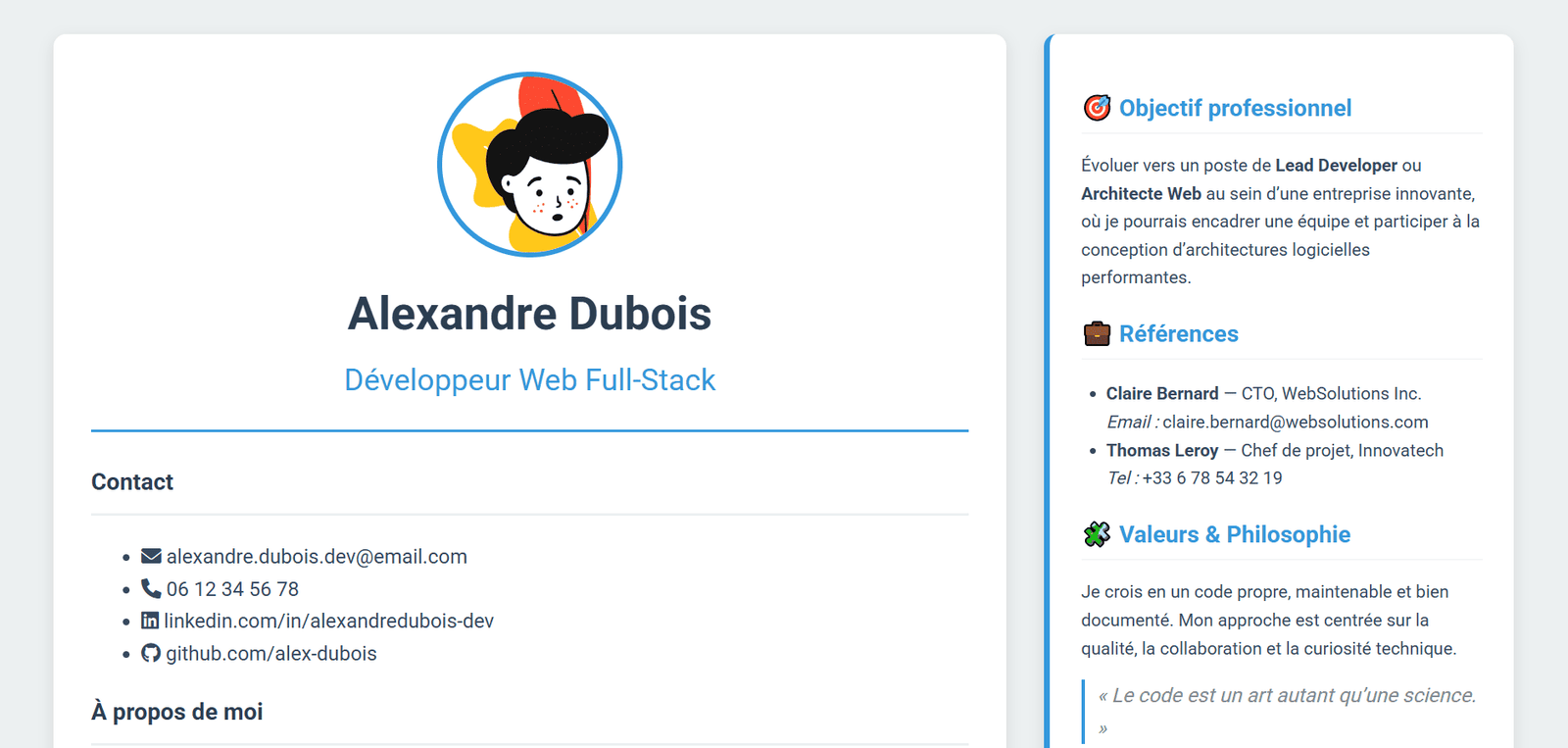 Modèle CV Développeur Web Full Stack