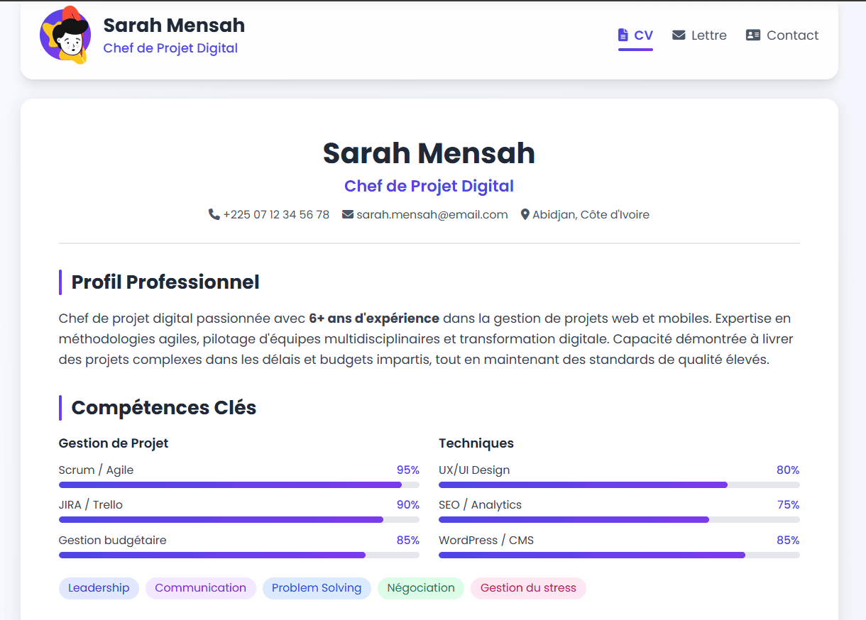 Modèle CV Chef de Projet