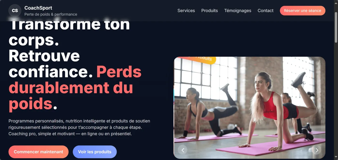 Capture 1 du site CoachSport – Perte de Poids & Coaching sur ordinateur