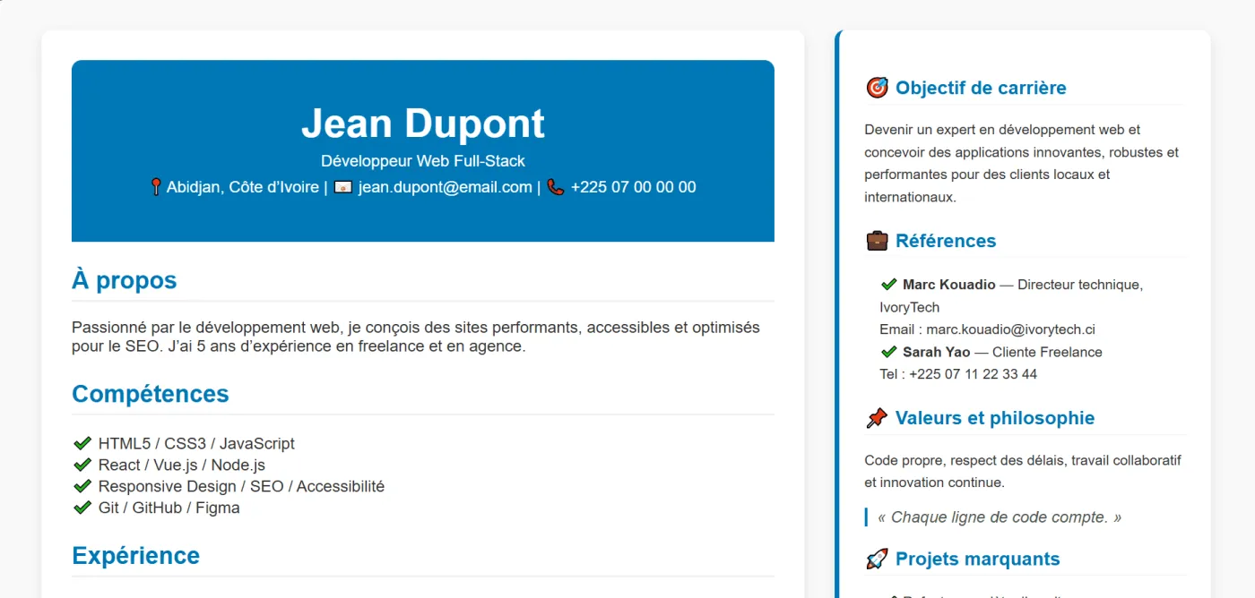 Capture 1 du site Modèle CV – Électricien Installateur sur ordinateur