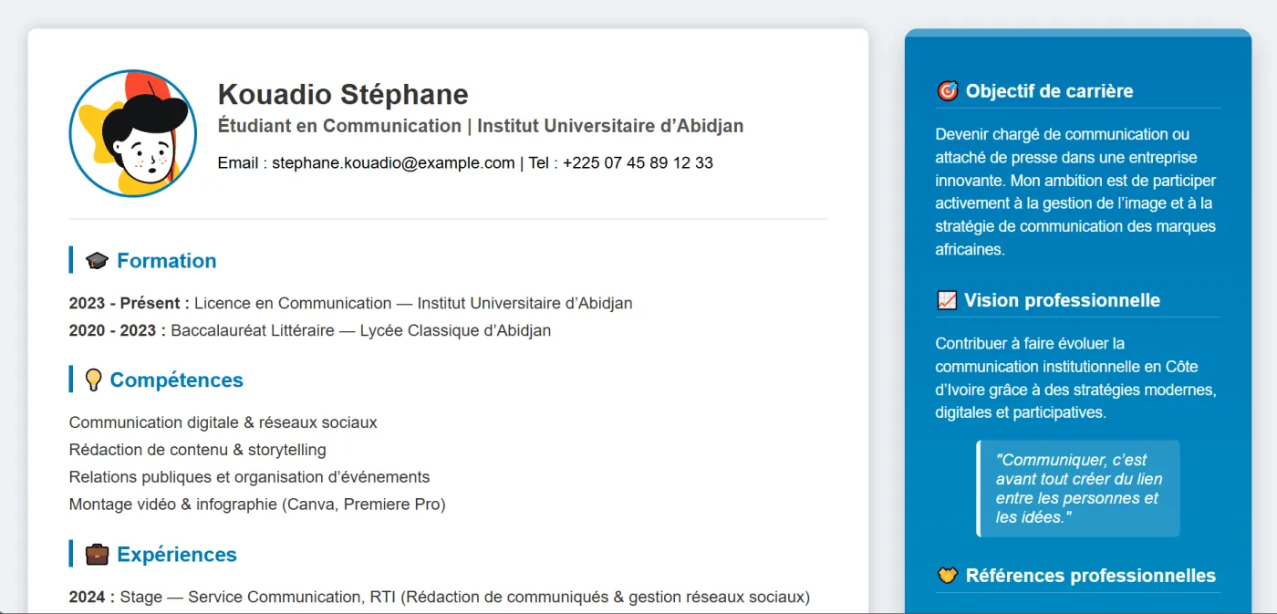 Capture 1 du site Modèle CV – Designer UX/UI sur ordinateur