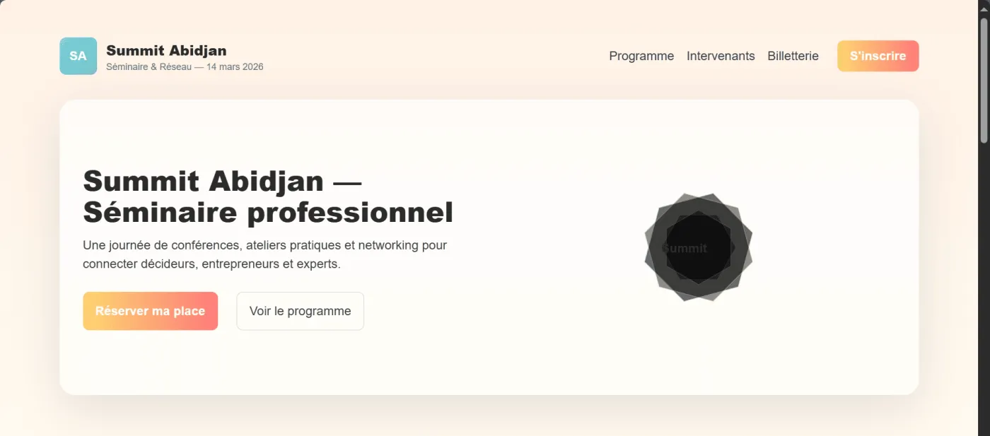 Capture 1 du site Summit Abidjan – Événement Professionnel sur ordinateur