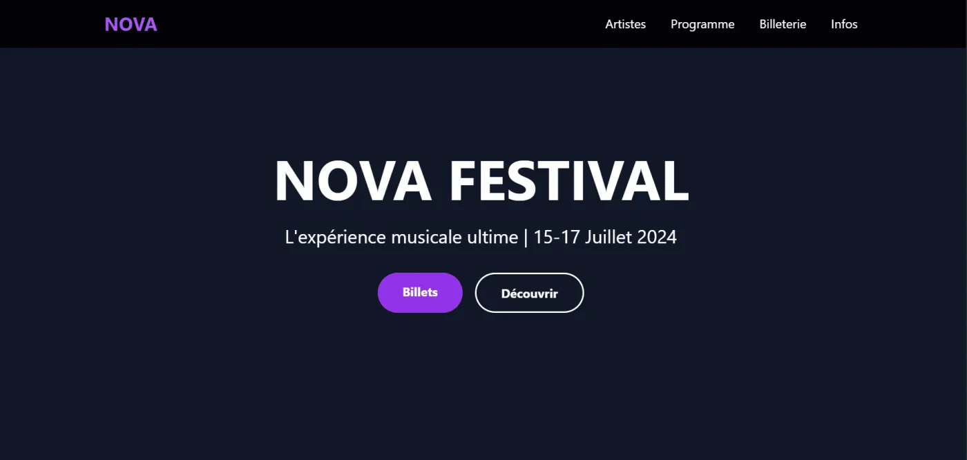 Capture 1 du site NOVA Festival – L'expérience musicale ultime sur ordinateur