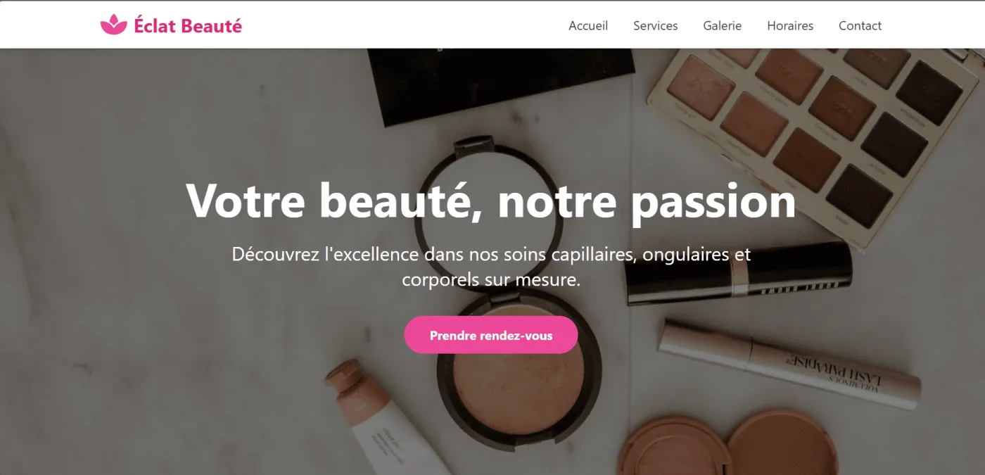 Capture 1 du site Éclat Beauté – Salon de Beauté sur ordinateur