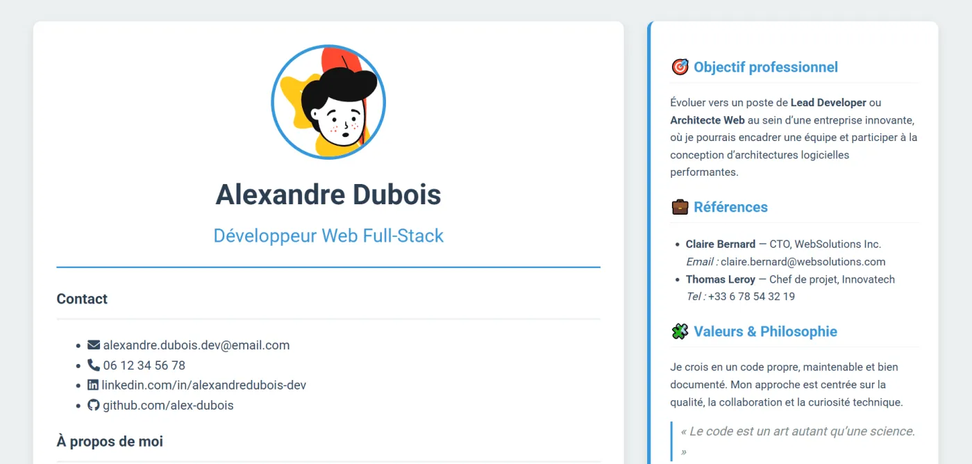 Capture 1 du site Modèle CV – Développeur Web Full Stack sur ordinateur